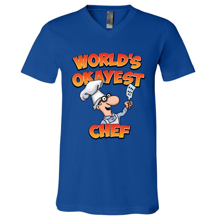 Worlds Okayest Chef Fun Chefs And Hobby Cooks Gift V-Neck T-Shirt