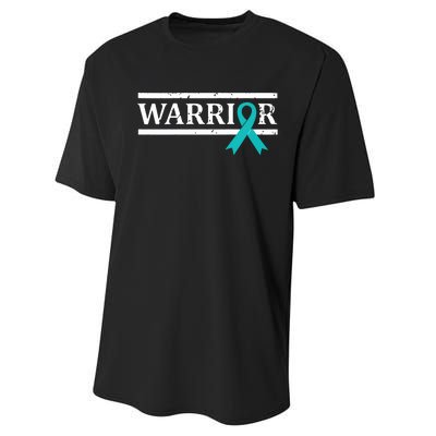 Women Ovarian Cancer Warrior Teal Ribbon Ovarian Cancer Tank Top Performance Sprint T-Shirt