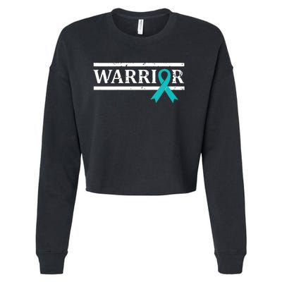 Women Ovarian Cancer Warrior Teal Ribbon Ovarian Cancer Tank Top Cropped Pullover Crew