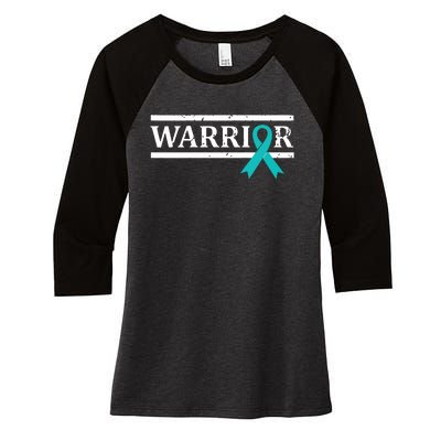 Women Ovarian Cancer Warrior Teal Ribbon Ovarian Cancer Tank Top Women's Tri-Blend 3/4-Sleeve Raglan Shirt