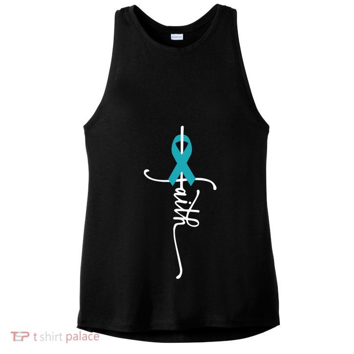 Women Ovarian Cancer Faith Ovarian Cancer Awareness Vneck Ladies PosiCharge Tri-Blend Wicking Tank