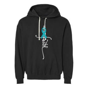 Women Ovarian Cancer Faith Ovarian Cancer Awareness Vneck Garment-Dyed Fleece Hoodie