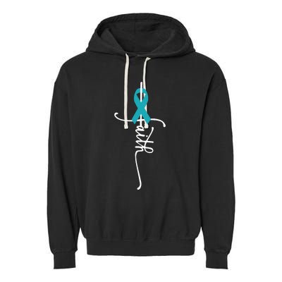 Women Ovarian Cancer Faith Ovarian Cancer Awareness Vneck Garment-Dyed Fleece Hoodie