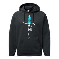 Women Ovarian Cancer Faith Ovarian Cancer Awareness Vneck Performance Fleece Hoodie