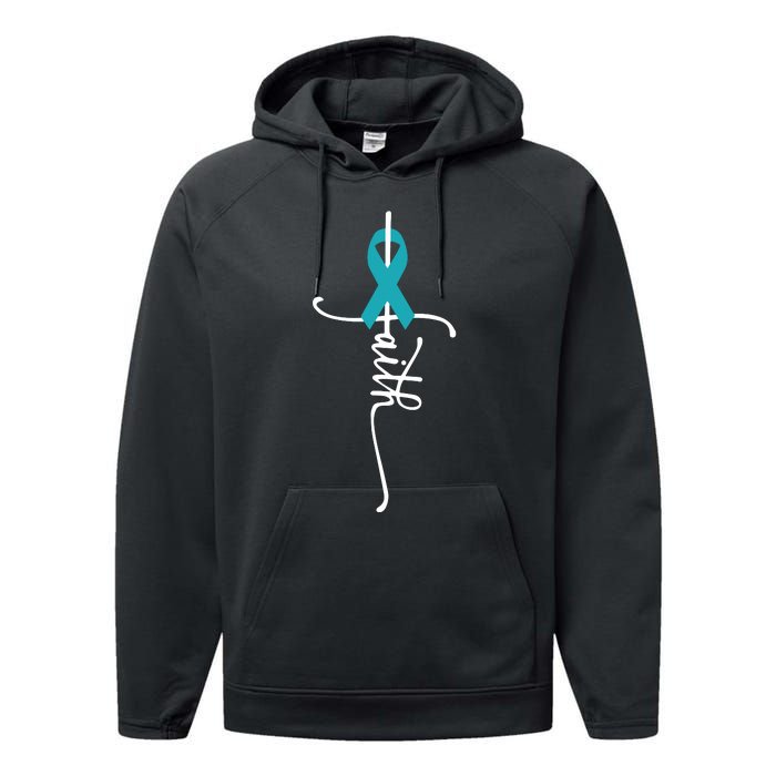 Women Ovarian Cancer Faith Ovarian Cancer Awareness Vneck Performance Fleece Hoodie