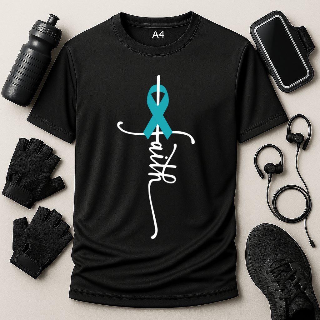 Women Ovarian Cancer Faith Ovarian Cancer Awareness Vneck Cooling Performance Crew T-Shirt