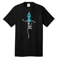 Women Ovarian Cancer Faith Ovarian Cancer Awareness Vneck Tall T-Shirt