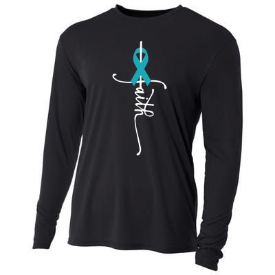 Women Ovarian Cancer Faith Ovarian Cancer Awareness Vneck Cooling Performance Long Sleeve Crew