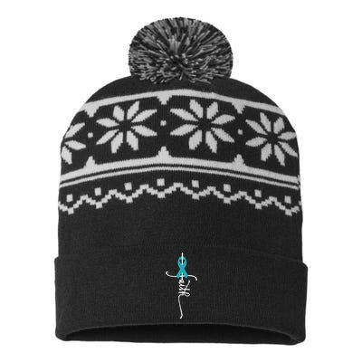 Women Ovarian Cancer Faith Ovarian Cancer Awareness Vneck USA-Made Snowflake Beanie