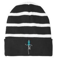 Women Ovarian Cancer Faith Ovarian Cancer Awareness Vneck Striped Beanie with Solid Band