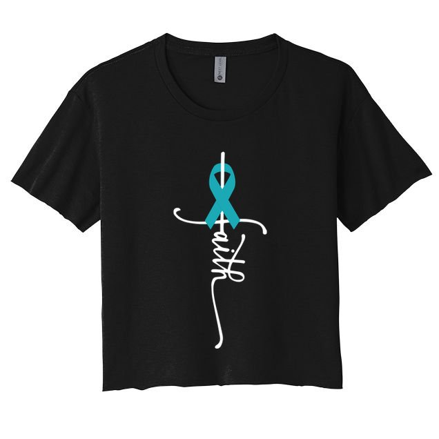 Women Ovarian Cancer Faith Ovarian Cancer Awareness Vneck Crop Top