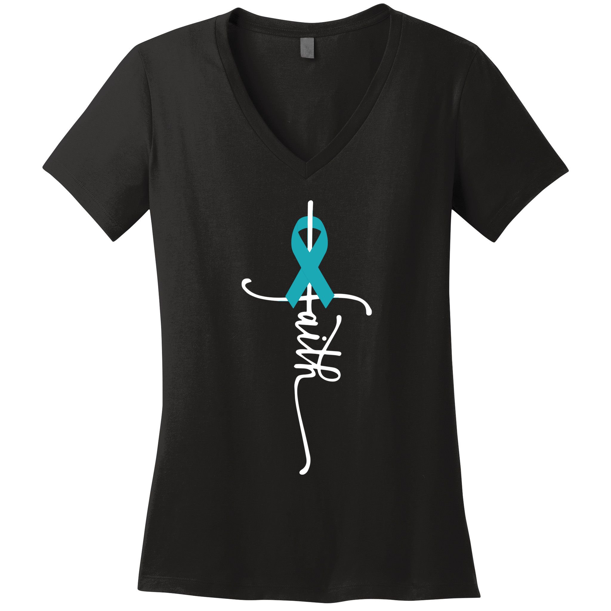 Women Ovarian Cancer Faith Ovarian Cancer Awareness Vneck Women's V-Neck T-Shirt