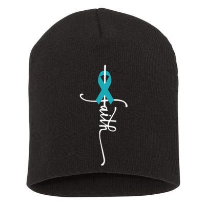 Women Ovarian Cancer Faith Ovarian Cancer Awareness Vneck Short Acrylic Beanie