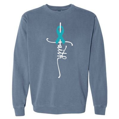 Women Ovarian Cancer Faith Ovarian Cancer Awareness Vneck Garment-Dyed Sweatshirt