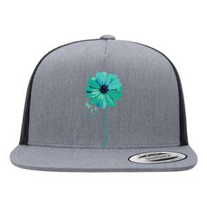 Women Ovarian Cancer Awareness Family Survivor Pretty Flower Gift Vneck Flat Bill Trucker Hat