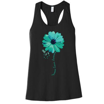 Women Ovarian Cancer Awareness Family Survivor Pretty Flower Gift Vneck Women's Racerback Tank