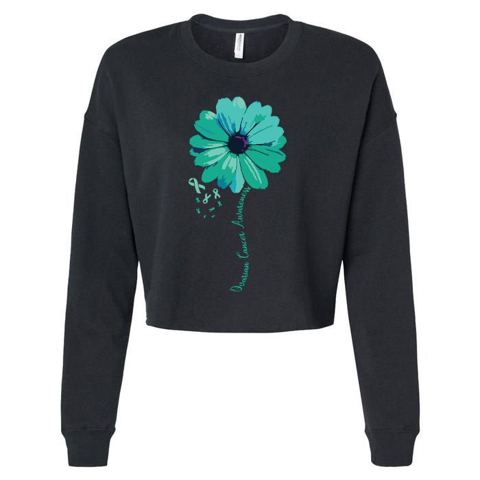 Women Ovarian Cancer Awareness Family Survivor Pretty Flower Gift Vneck Cropped Pullover Crew