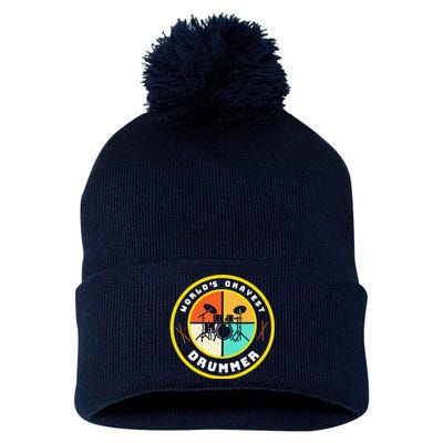 Worlds Okayest Drummer Vintage Pom Pom 12in Knit Beanie