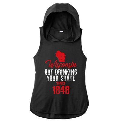 Wisconsin Out Drinking Your State Since 1848 Ladies PosiCharge Tri-Blend Wicking Draft Hoodie Tank