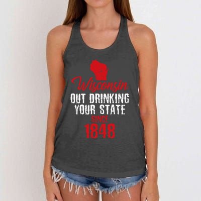 Wisconsin Out Drinking Your State Since 1848 Women's Knotted Racerback Tank