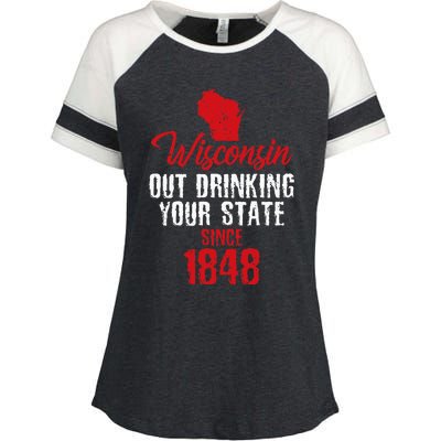 Wisconsin Out Drinking Your State Since 1848 Enza Ladies Jersey Colorblock Tee