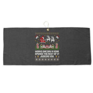 Works One Day A Year Spends The Rest Of It Judging You Santa Cute Gift Large Microfiber Waffle Golf Towel