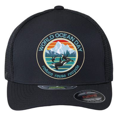 World Ocean Day Reduce Reuse Recycle Gift Flexfit Unipanel Trucker Cap