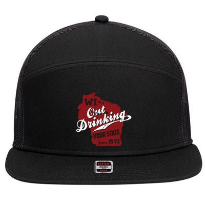 Wisconsin Out Drinking Your State Beer Group 7 Panel Mesh Trucker Snapback Hat