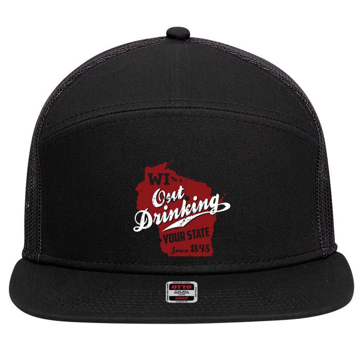 Wisconsin Out Drinking Your State Beer Group 7 Panel Mesh Trucker Snapback Hat