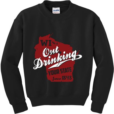 Wisconsin Out Drinking Your State Beer Group Kids Sweatshirt
