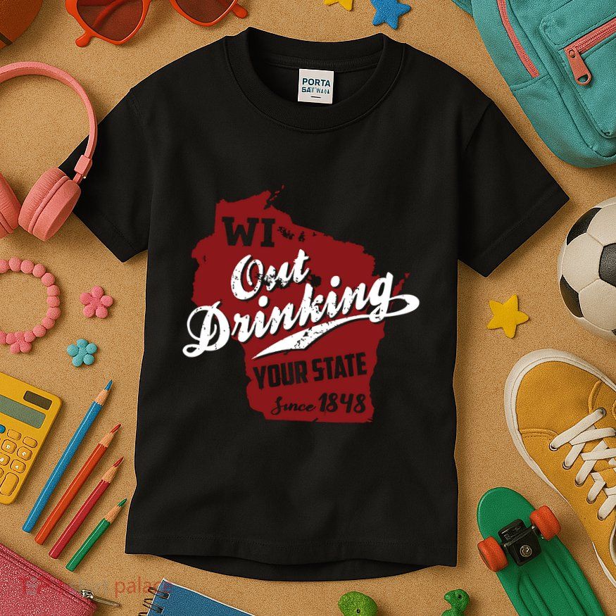 Wisconsin Out Drinking Your State Beer Group Kids T-Shirt
