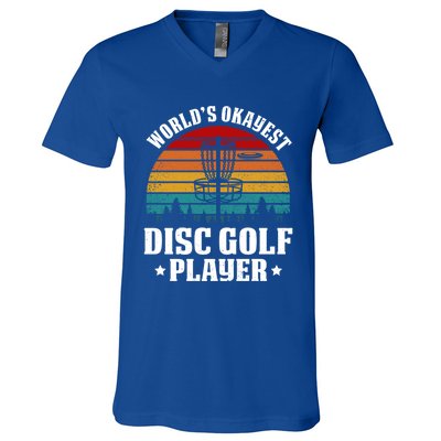 Worlds Okayest Disc Golf Frisbee Golf Funny Gift Frolf Golfing Gift V-Neck T-Shirt