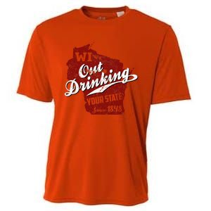 Wisconsin Out Drinking Your State Beer Cooling Performance Crew T-Shirt