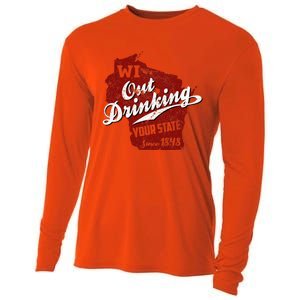 Wisconsin Out Drinking Your State Beer Cooling Performance Long Sleeve Crew