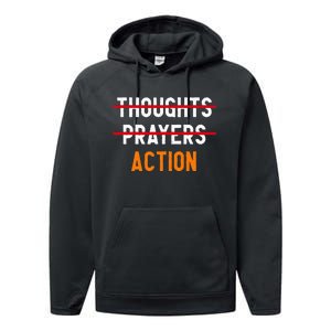 Wear Orange Enough Thoughts Prayers End Gun Violence Control Performance Fleece Hoodie