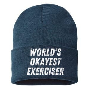 Worlds Okayest Exerciser Funny Exercise Workout Lover Runner Sustainable Knit Beanie