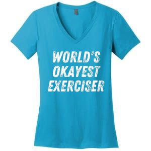 Worlds Okayest Exerciser Funny Exercise Workout Lover Runner Women's V-Neck T-Shirt