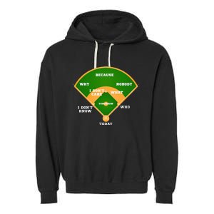 WhoS On First Baseball Diamond Fielding Garment-Dyed Fleece Hoodie