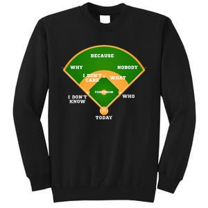 WhoS On First Baseball Diamond Fielding Tall Sweatshirt