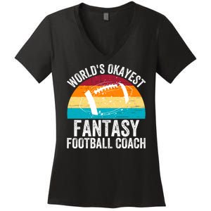 World’s Okayest Fantasy Football Coach Funny Fantasy Football Fantasy Football Women's V-Neck T-Shirt