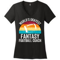 World’s Okayest Fantasy Football Coach Funny Fantasy Football Fantasy Football Women's V-Neck T-Shirt