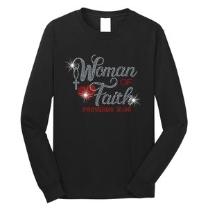 Woman Of Faith Bling Rhinestone Funny Christian Birthday Long Sleeve Shirt