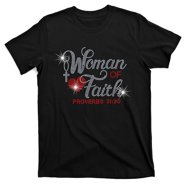 Woman Of Faith Bling Rhinestone Funny Christian Birthday T-Shirt