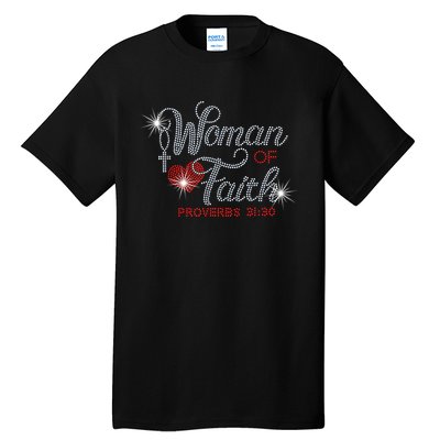 Woman Of Faith Bling Rhinestone Funny Christian Birthday Tall T-Shirt