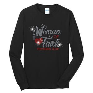 Woman Of Faith Bling Rhinestone Funny Christian Birthday Tall Long Sleeve T-Shirt