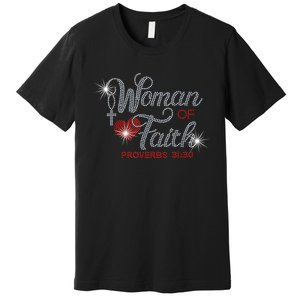 Woman Of Faith Bling Rhinestone Funny Christian Birthday Premium T-Shirt