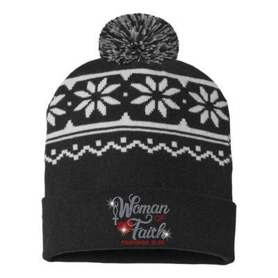 Woman Of Faith Bling Rhinestone Funny Christian Birthday USA-Made Snowflake Beanie