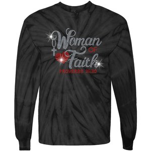 Woman Of Faith Bling Rhinestone Funny Christian Birthday Tie-Dye Long Sleeve Shirt