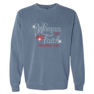 Woman Of Faith Bling Rhinestone Funny Christian Birthday Garment-Dyed Sweatshirt