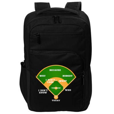 WhoS On First Baseball Diamond Fielding Card Impact Tech Backpack